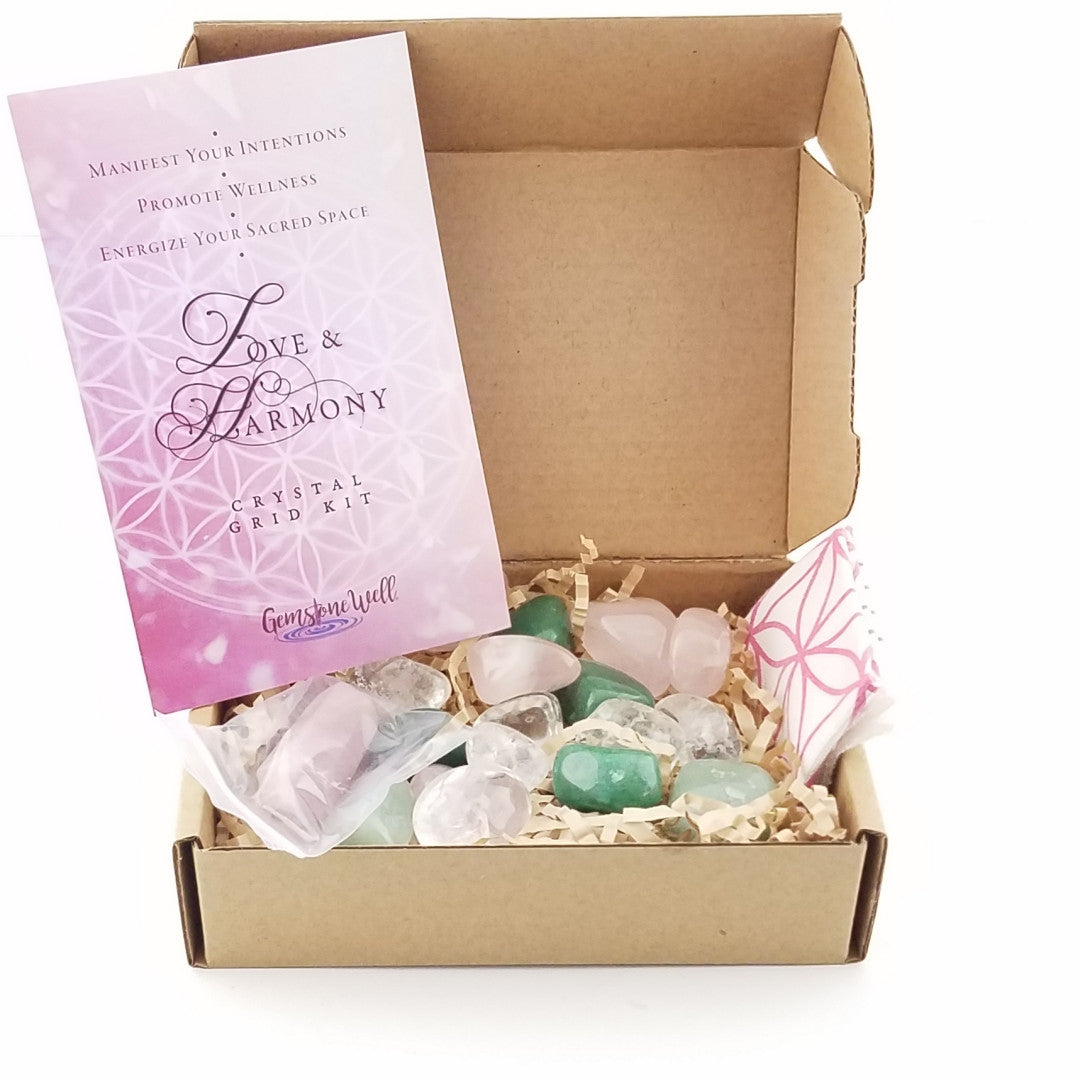 contents of crystal grid kit for love and harmony