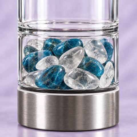 Blue Apatite and Clear Quartz in the gem chamber