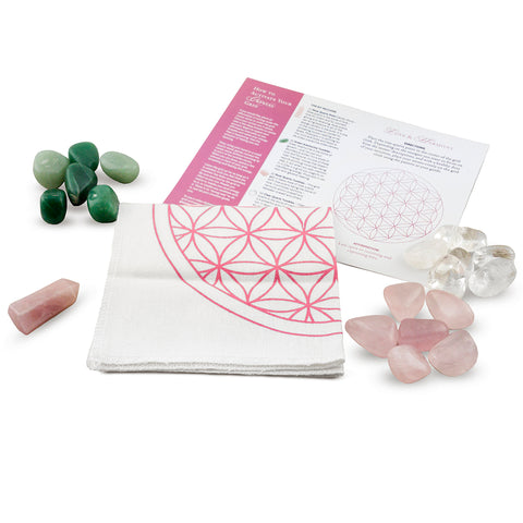 contents for love and harmony crystal grid kit