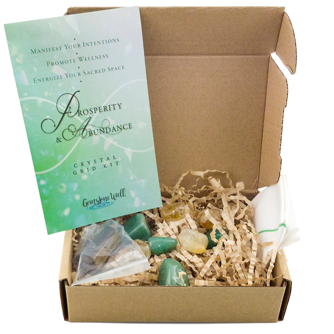contents of crystal grid kit for prosperity and abundance