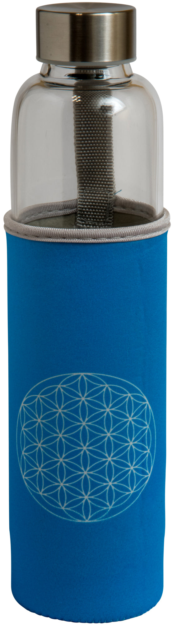 blue neoprene sleeve for crystal water bottle